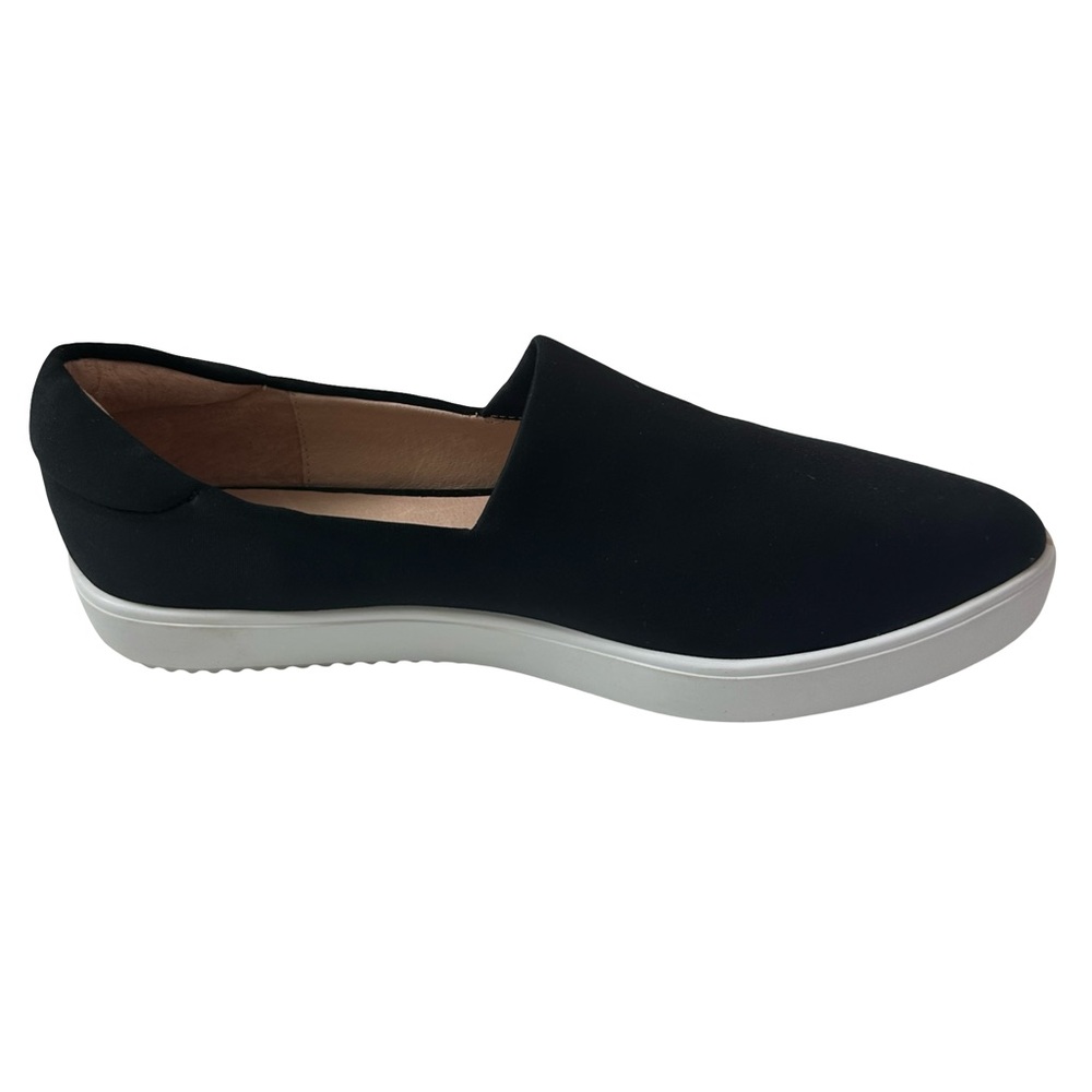 J/Slides NYC Black Durable Sleek Textile Slip On Flats/Slides 1" White Rims